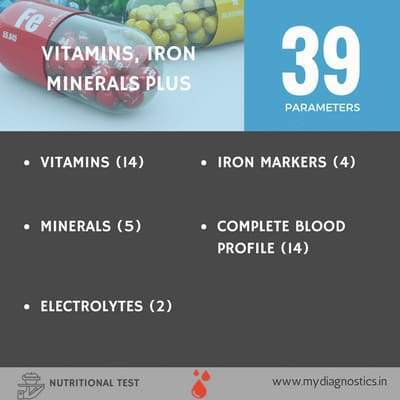MyDiagnostics Vitamin, Iron & Mineral Balance Plus - The Nutritional Deficiency Blood Test at Home in Noida